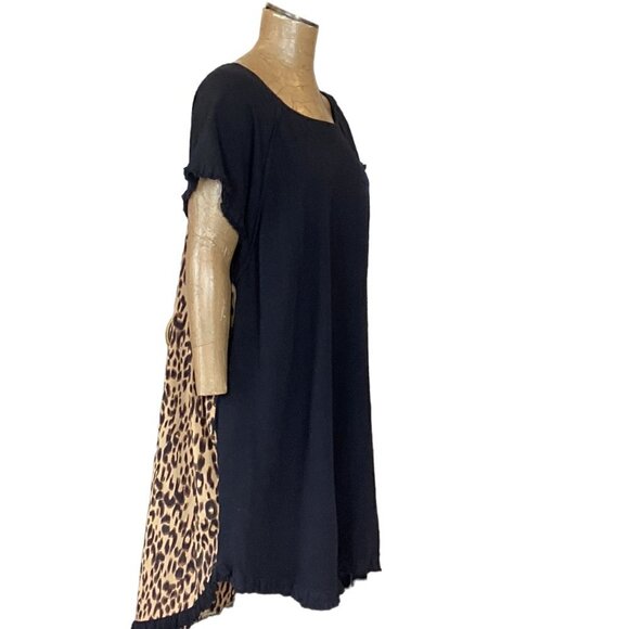 Umgee + Black Linen Leopard/Animal Print Back Dress 1XL Pockets Fringe 271F - Picture 3 of 8
